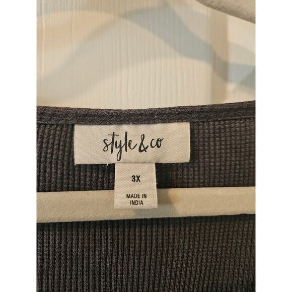Style & Co Womens size 3X cotton Embroidered Thermal Top Waffle Knit Gray Desert - Picture 5 of 8